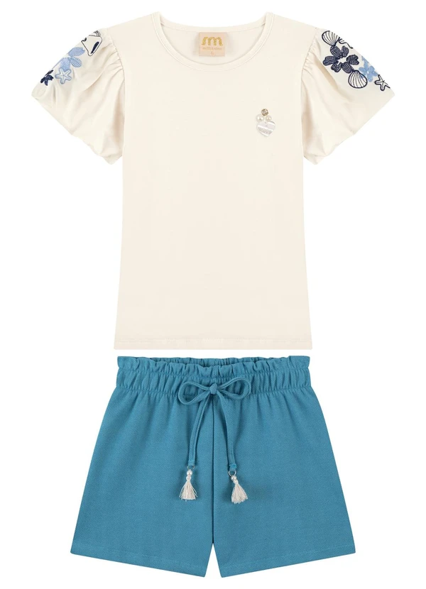 Milli e Nina - Conjunto Blusa e Shorts com Barbicacho Bege
