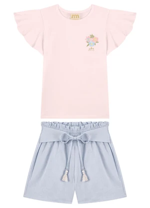 Milli e Nina - Conjunto Blusa e Shorts com Barbicacho Rosa - MILLI E NINA