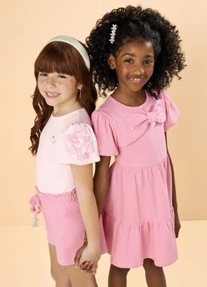 Milli e Nina - Conjunto Blusa e Shorts com Barbicacho Rosa - MILLI E NINA