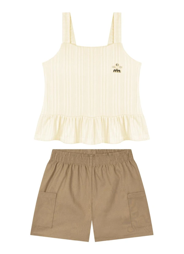Milli e Nina - Conjunto Blusa e Shorts com Elastano Bege 2
