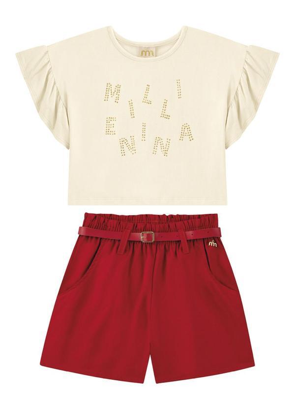Milli e Nina - Conjunto Blusa e Shorts com Elastano Bege 1