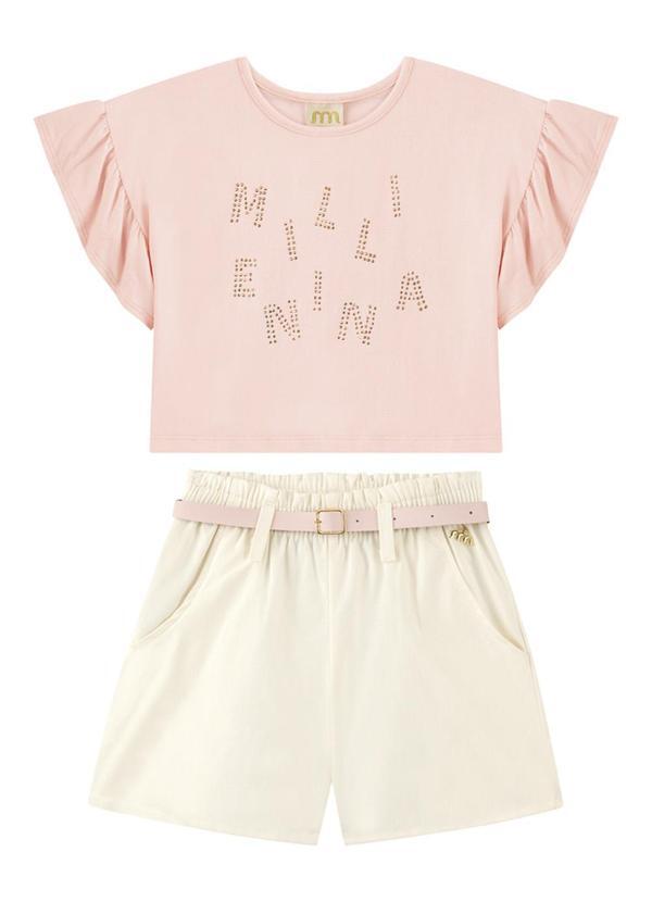 Milli e Nina - Conjunto Blusa e Shorts com Elastano Rosa 2