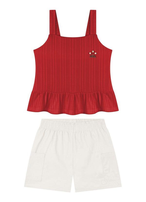 Milli e Nina - Conjunto Blusa e Shorts com Elastano Vermelho
