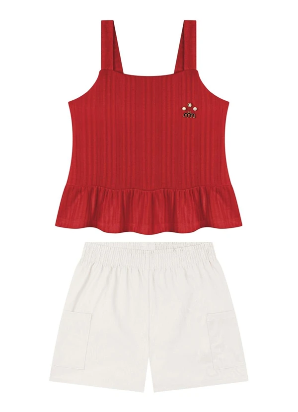 Milli e Nina - Conjunto Blusa e Shorts com Elastano Vermelho 1