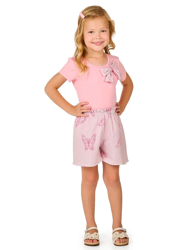Marlan - Conjunto Blusa e Shorts com Laço Rosa