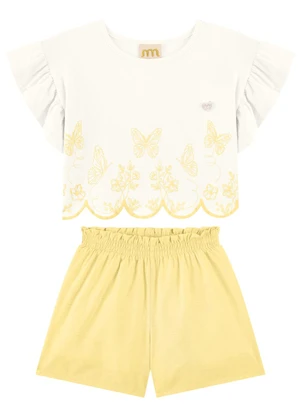 Milli e Nina - Conjunto Blusa e Shorts com Linho Bege - MILLI E NINA