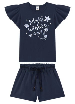 Marlan - Conjunto Blusa e Shorts com Pérolas Azul - MARLAN