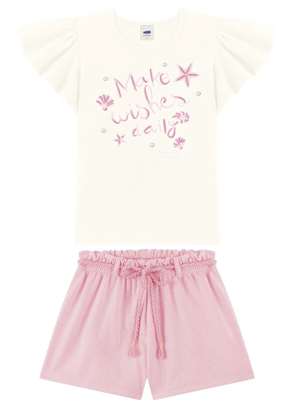Marlan - Conjunto Blusa e Shorts com Pérolas Bege