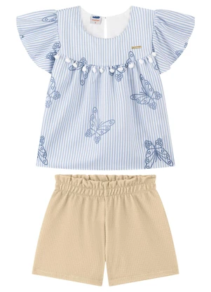 Marlan - Conjunto Blusa e Shorts com Pompom Azul - MARLAN