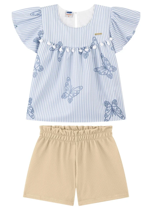 Marlan - Conjunto Blusa e Shorts com Pompom Azul