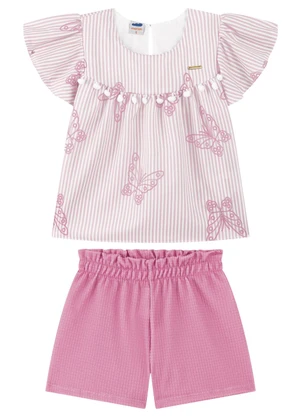 Marlan - Conjunto Blusa e Shorts com Pompom Rosa - MARLAN