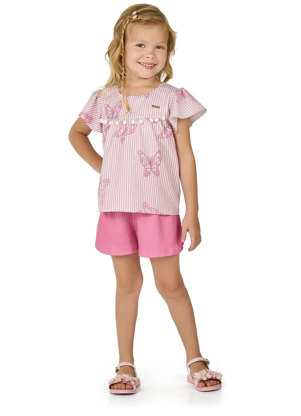 Marlan - Conjunto Blusa e Shorts com Pompom Rosa