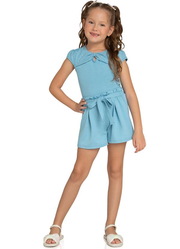 Marlan - Conjunto Blusa e Shorts Cotton Maquinetado Azul