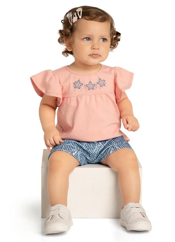 Marlan - Conjunto Blusa e Shorts em Canelado Navy Rosa