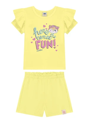 Marlan - Conjunto Blusa e Shorts em Cotton Amarelo - MARLAN