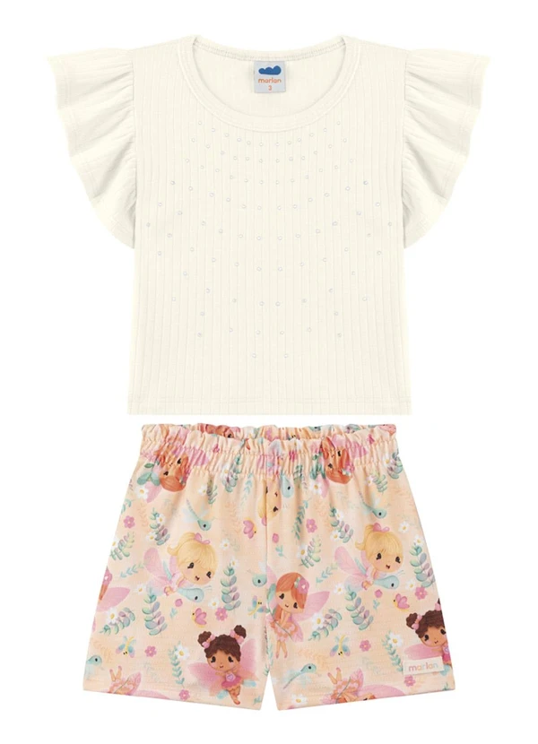 Marlan - Conjunto Blusa e Shorts em Cotton Bege