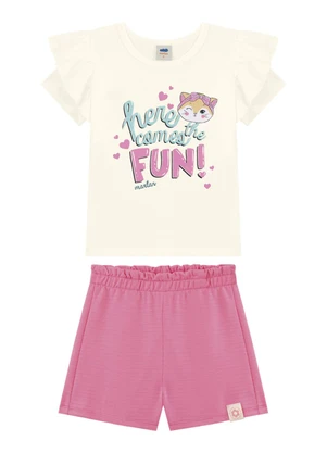 Marlan - Conjunto Blusa e Shorts em Cotton Bege - MARLAN