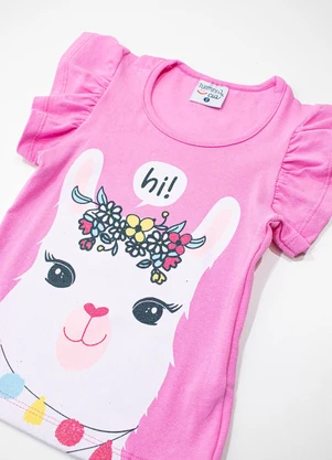 Turminha - Conjunto Blusa e Shorts em Cotton Lhama Rosa - TURMINHA