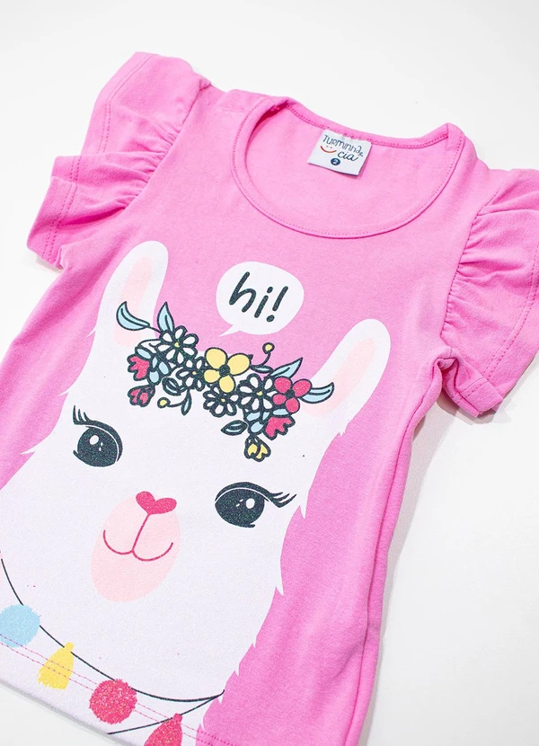 Turminha - Conjunto Blusa e Shorts em Cotton Lhama Rosa 2