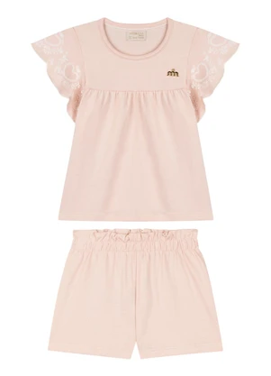 Milli e Nina - Conjunto Blusa e Shorts em Cotton Linho Rosa - MILLI E NINA