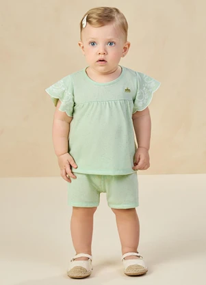 Milli e Nina - Conjunto Blusa e Shorts em Cotton Linho Verde - MILLI E NINA
