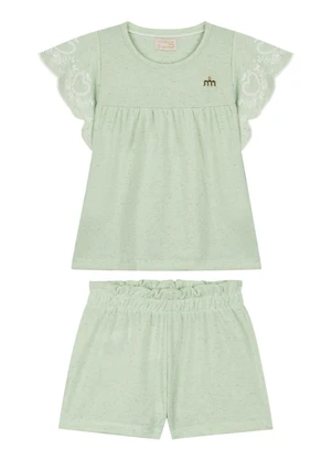 Milli e Nina - Conjunto Blusa e Shorts em Cotton Linho Verde - MILLI E NINA