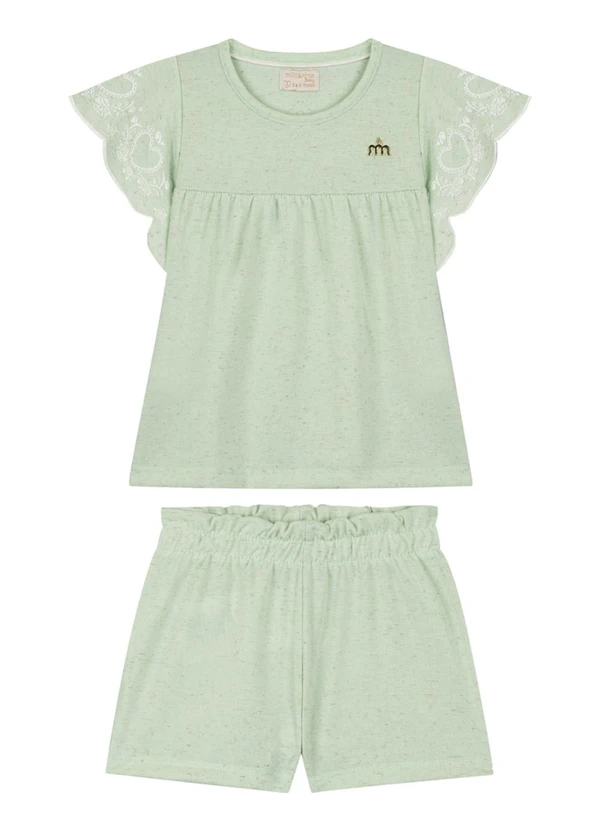 Milli e Nina - Conjunto Blusa e Shorts em Cotton Linho Verde 2