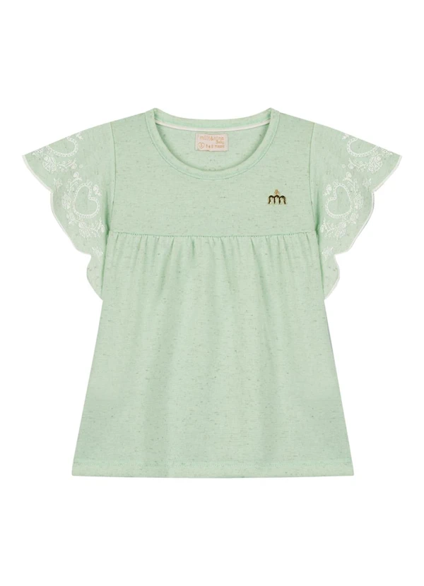 Milli e Nina - Conjunto Blusa e Shorts em Cotton Linho Verde 3