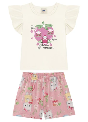 Marlan - Conjunto Blusa e Shorts em Cotton Maquinetado Bege - MARLAN