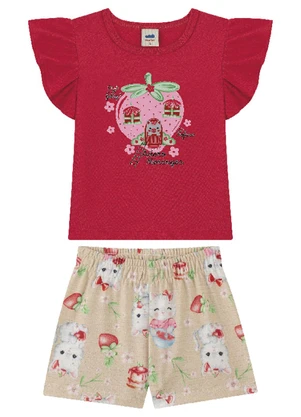 Marlan - Conjunto Blusa e Shorts em Cotton Maquinetado Verm - MARLAN