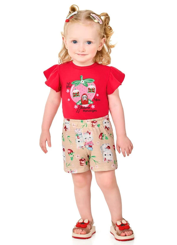 Marlan - Conjunto Blusa e Shorts em Cotton Maquinetado Verm