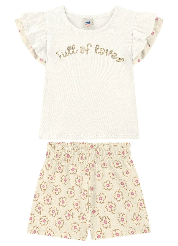 Marlan - Conjunto Blusa e Shorts em Cotton Menina Bege
