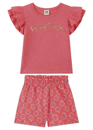 Marlan - Conjunto Blusa e Shorts em Cotton Menina Rosa - MARLAN