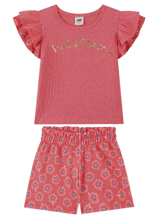 Marlan - Conjunto Blusa e Shorts em Cotton Menina Rosa
