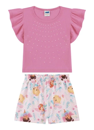 Marlan - Conjunto Blusa e Shorts em Cotton Rosa - MARLAN