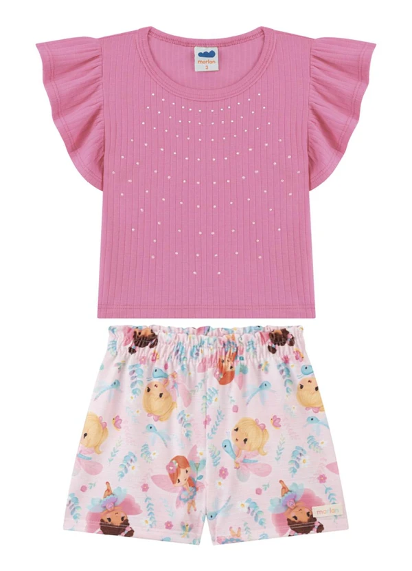 Marlan - Conjunto Blusa e Shorts em Cotton Rosa 2