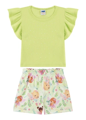 Marlan - Conjunto Blusa e Shorts em Cotton Verde - MARLAN