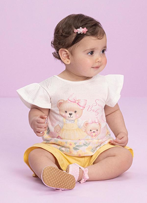 Milli e Nina - Conjunto Blusa e Shorts em Fleece Linho Amarelo
