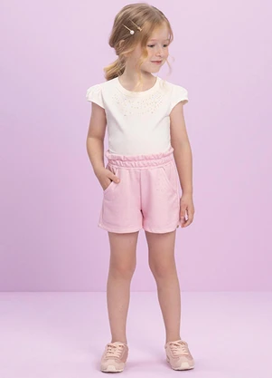 Milli e Nina - Conjunto Blusa e Shorts em Fleece Linho Bege - MILLI E NINA