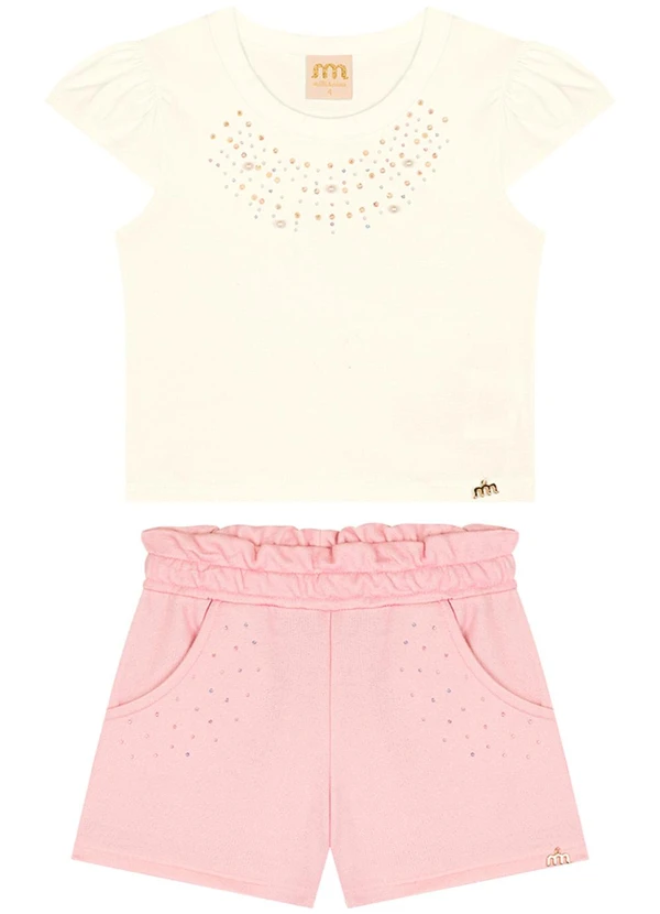 Milli e Nina - Conjunto Blusa e Shorts em Fleece Linho Bege 2