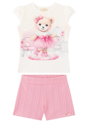 Milli e Nina - Conjunto Blusa e Shorts em Jacquard Bege - MILLI E NINA