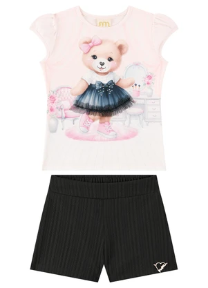 Milli e Nina - Conjunto Blusa e Shorts em Jacquard Rosa - MILLI E NINA