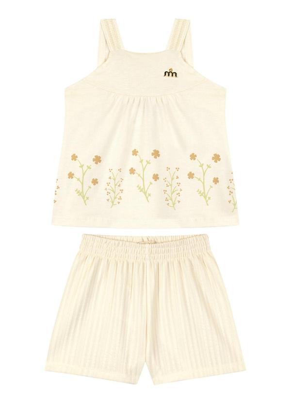 Milli e Nina - Conjunto Blusa e Shorts em Jacquard Tranças Bege