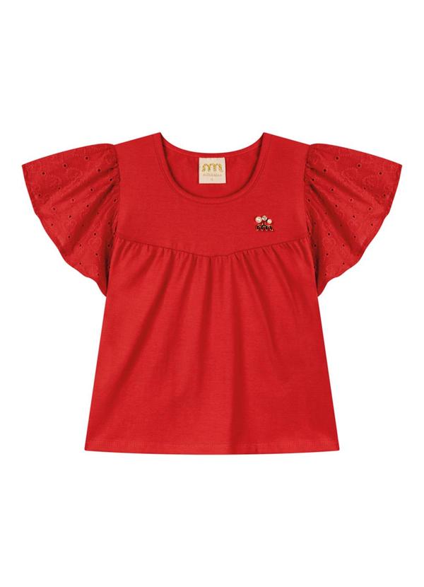 Milli e Nina - Conjunto Blusa e Shorts em Laise Vermelho 2