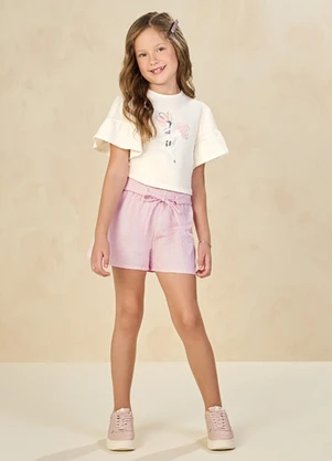 Milli e Nina - Conjunto Blusa e Shorts em Linho Brilho Bege - MILLI E NINA