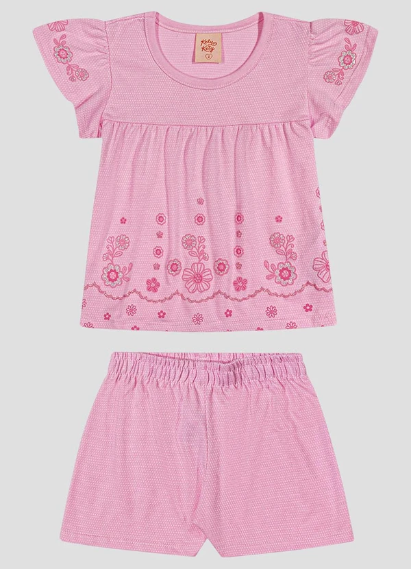 Kely Kety - Conjunto Blusa e Shorts em Malha Collor Rosa