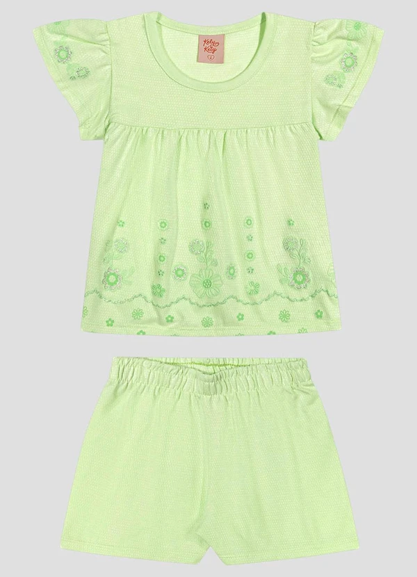 Kely Kety - Conjunto Blusa e Shorts em Malha Collor Verde
