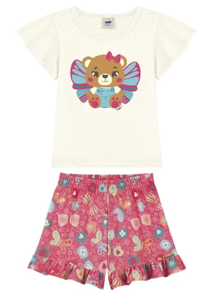 Marlan - Conjunto Blusa e Shorts em Malha Luna Menina Bege - MARLAN