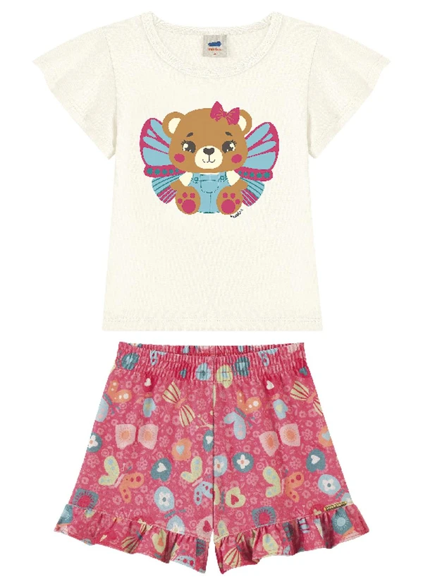 Marlan - Conjunto Blusa e Shorts em Malha Luna Menina Bege