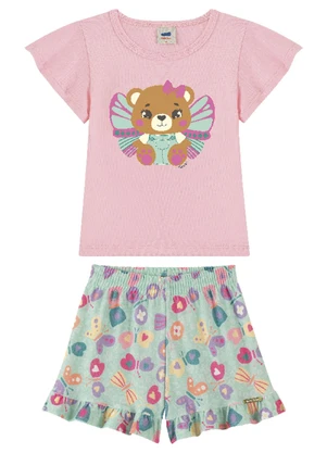 Marlan - Conjunto Blusa e Shorts em Malha Luna Menina Rosa - MARLAN